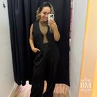 Conjunto Preto, Calça e Colete, Linho, Forro, Botões Forrados, Bolsos BM1223P