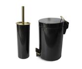 Conjunto Preto E Dourado Para Banheiro-Lixeira Com Pedal