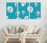 Conjunto Quadro Decorativo Elefante Rosa Infantil "