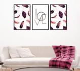 Conjunto Quadro Decorativo Love Penas Violeta "