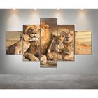 Conjunto Quadro Decorativo Mosaico Com Foto Personalizado Familia de Leões 3 Filhotes PVC Decoração para Sala de Jantar Quarto Casal