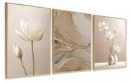 Conjunto Quadro o Flores Abstrato Bege "