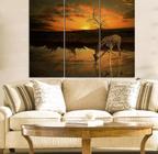 Conjunto Quadro Por Do Sol Paisagem Natureza Girafa Africa"