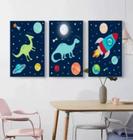 conjunto quadros Dinossauros Infantil Azul"