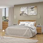 Conjunto Quarto: Cama Casal Cômoda 4 Gavetas 2 Mesas Cabeceiras Off White/Freijó Prata Madeira Pinus - Finestra