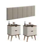Conjunto Quarto Casal Mesa de Cabeceira Madri e Cabeceira Queem 1,60 em Linho com LED