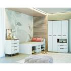 Conjunto Quarto Conect Branco/Jatobá Guarda-Roupa 4 Portas Cômoda 4 Gavetas Cama c/ 2 Gavetas - Santos Andirá