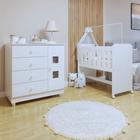 Conjunto Quarto de Bebê 100% MDF Mini Berço com Colchão e Cômoda 1 Porta 4 Gavetas