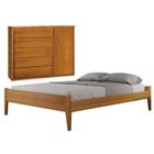 Conjunto Quarto de Casal Cama Queen Madeira Maciça e Cômoda 5 Gavetas Unique Amêndoa Mel - Josandro