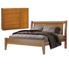 Conjunto Quarto de Casal com Cama Queen e Cômoda 5 Gavetas com Sapateira Unique Amêndoa Mel