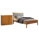 Conjunto Quarto de Solteiro Cama Vivare e Cômoda 5 Gavetas com Sapateira Amêndoa Mel/Cinza Claro - Josandro