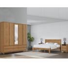 Conjunto Quarto: Guarda-Roupa 5 Portas, Cama Casal, 2 Mesas Cabeceiras Freijó Prata Madeira Pinus - Finestra