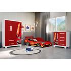 Conjunto Quarto Infantil Carros Cama Solteiro Cômoda Roupeiro Mdf - Vermelho