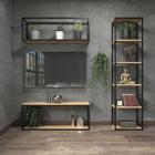 Conjunto Rack Estante Prateleira Estilo Industrial Moderno Rustico Madeira Com Metal