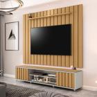 Conjunto Rack + Painel BR 1,80m Portas Deslizantes com Acabamento Ripado com Bordas Laqueadas para TV Até 75'' com Rodízios e Tampo Duplo Cor Fendi Ci