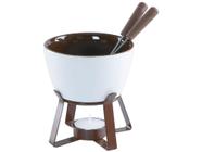 Conjunto Raclette e Aparelho de Fondue Cerâmica - Hauskraft Branco e Marrom 5 Peças