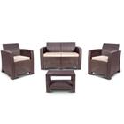 Conjunto Rattan Com 2 Poltronas + 1 Sofá e 1 Mesa de Centro Marrom