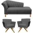 Conjunto Recamier Sofá Chesterfield 1.40 + 2 Poltronas Iza Base Giratoria Para Salas de Noiva Psicologia Nanda Decor