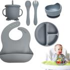 Conjunto Refeição Alimentação Infantil Introdução Alimentar Silicone Kit 6 Pçs Ventosa Blw Bpa Free