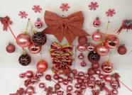 Conjunto rose gold decoração árvore de natal com bolas laços flocos neve - 71 itens