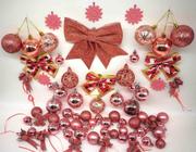 Conjunto rose gold decoração árvore de natal com bolas laços pinhas flocos neve - 71 itens