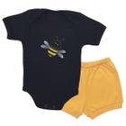 Conjunto Roupa Bebê Menina Body Abelhinha e Short Tapa Fralda Infantil