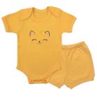 Conjunto Roupa Bebê Menina Body Gatinha e Short Tapa Fralda Infantil