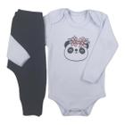 Conjunto Roupa Bebê Menina Body Panda Flor e Calça Mijão Culote Infantil