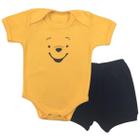 Conjunto Roupa Bebê Menina Menino Body Ursinho Pooh e Short Tapa Fralda Temático Mêsversário