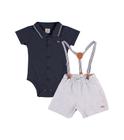 Conjunto Roupa Infantil Menino Bebê Body Polo Manga Curta Suspensório Estiloso Confortável Leve