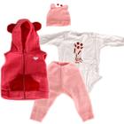 Conjunto Roupa para Neném Menina Girafa Rosa com Touca 4 PÇS - Cegonha Reborn Dolls