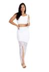 Conjunto Saia e Cropped de Renda com Fenda Lateral Branco - DJ Moda Fitness