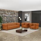 Conjunto Sala de Estar 1 Sofá Living 180cm e 2 Poltronas Stanford Chesterfield Pés Madeira Couro Terracota G58 - Gran Belo