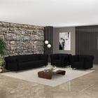 Conjunto Sala de Estar 1 Sofá Living 220cm e 2 Poltronas Stanford Chesterfield Pés Madeira Couro Preto G58 - Gran Belo