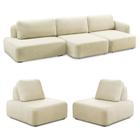 Conjunto Sala de Estar 1 Sofá Retrátil Modulado 312cm e 2 Poltronas Santiago Bouclê Off White G89 - Gran Belo