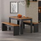 Conjunto Sala de Jantar 1 Mesa 135cm 2 Bancos Primor Cinamomo/Preto Catedral - Zanzini