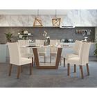 Conjunto Sala de Jantar 6 Cadeiras Apogeu 170 Lopas Imbuia Clean/Off White/Linho Rinzai Bege