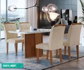 Conjunto Sala de Jantar Mesa Celebrare 120 Com 4 Cadeiras Exclusive Lopas  Amêndoa Clean/Off White/Linho Cinza Claro-Movelito