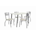 Conjunto Sala de Jantar Kappesberg Crome Tampo de Vidro 4 Cadeiras Cromado Off White Bege