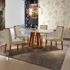 Conjunto Sala de Jantar Madeira Maciça Mesa Floripa 120x80cm Tampo de Vidro Retângular Off White com 4 Cadeiras Pérola