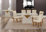 Conjunto Sala de Jantar Mesa 180x90cm Tampo mdf e Vidro com 6 Cadeiras Stela Joli Palha - Leifer