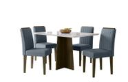 Conjunto Sala de Jantar Mesa Anitta 1,35x0,90m com 4 Cadeiras Ana Imbuia/Off White/Animalle Azul