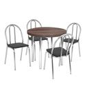 Conjunto Sala de Jantar Mesa com 4 Cadeiras Cromado/Nogueira/Preto