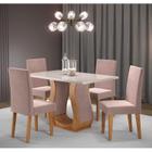 Conjunto Sala de Jantar Mesa Inovare 120x80cm Tampo Vidro/mdp com 4 Cadeiras Venus Mel/Off White/Rosa