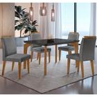 Conjunto Sala de Jantar Mesa Liz 120cm com Vidro Canto Copo e 4 Cadeiras Athenas Moderna