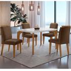 Conjunto Sala de Jantar Mesa Liz 120cm com Vidro Canto Reto e 4 Cadeiras Athenas Moderna
