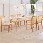 Conjunto Sala de Jantar Mesa Mad 160cm com 6 Cadeiras Berlimestrutura em madeira Maciça e Tampo MDF/Vidro
