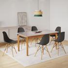 Conjunto Sala de Jantar Mesa Madeira Maciça Tampo Vidro com 6 Cadeiras Eames Espresso Móveis Cinamomo/Off White/Preto