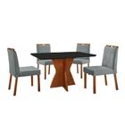 Conjunto Sala de Jantar Mesa Madri Madeira Maciça 120x80cm Tampo Retângular Vidro Preto com 4 Cadeiras Bela com Puxador Móveis Minas