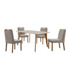 Conjunto Sala de Jantar Mesa Paris Madeira Maciça 140x80cm Tampo Retangular Vidro Off White com 4 Cadeiras Ágata com Puxador Móveis Minas
